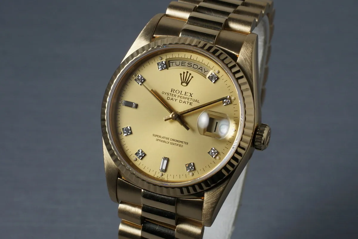 1990 Rolex YG Day-Date 18238 with Diamond Dial