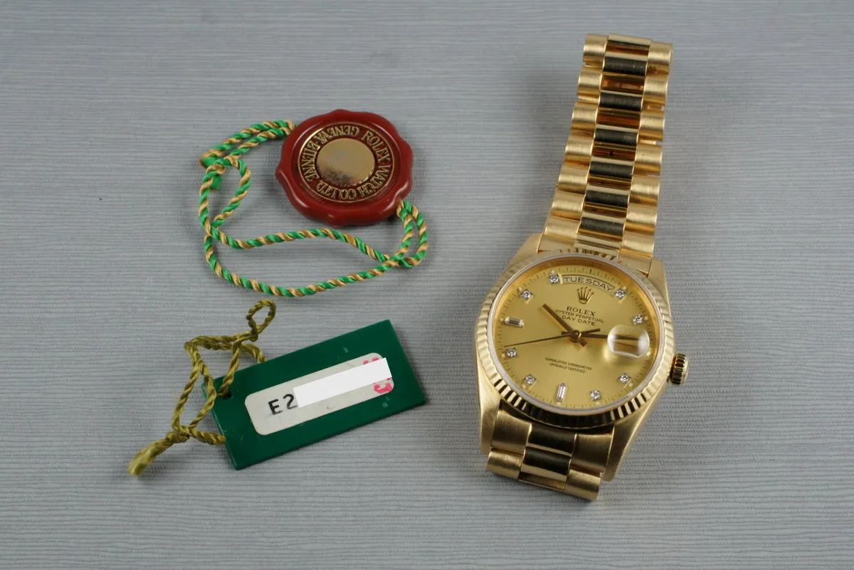 1990 Rolex YG Day-Date 18238 with Diamond Dial