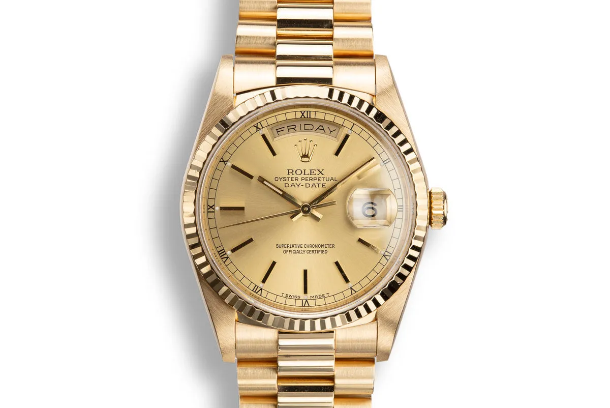 1995 Rolex 18K YG Day-Date 18238 Champagne Dial with Box and Papers