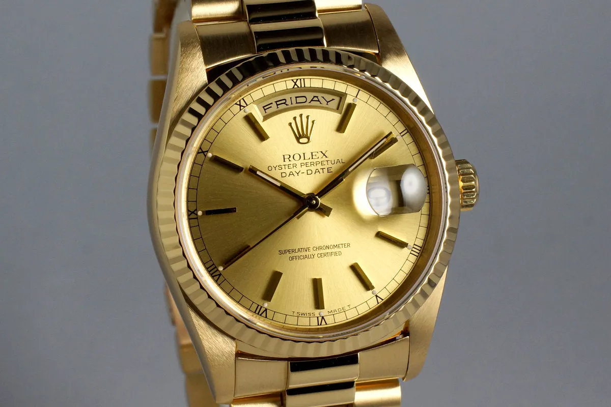 1995 Rolex YG Day-Date 18238 Champagne Dial with Box and Papers