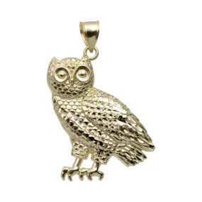 2 1/4" Diamond-Cut Owl Pendant 10K Yellow Gold