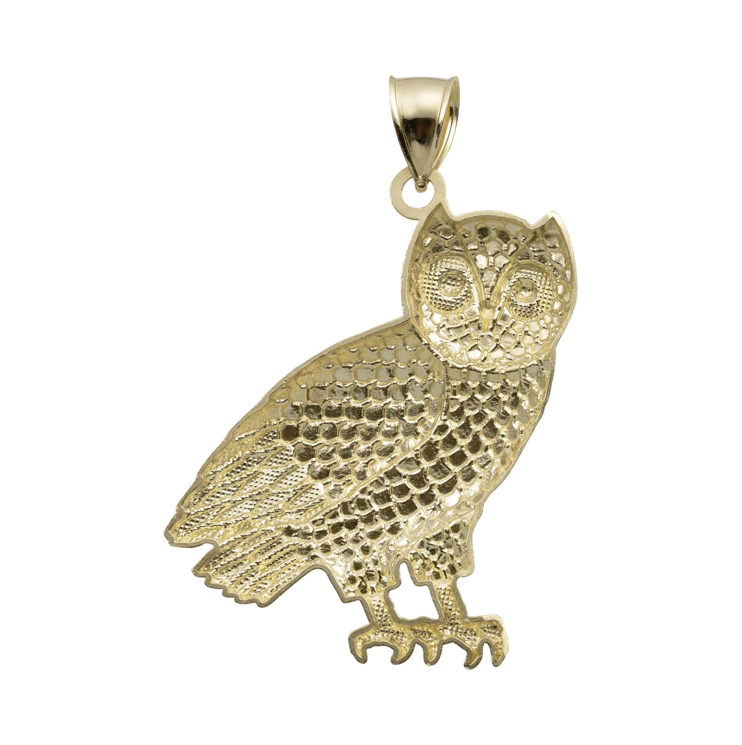 2 1/4" Diamond-Cut Owl Pendant 10K Yellow Gold
