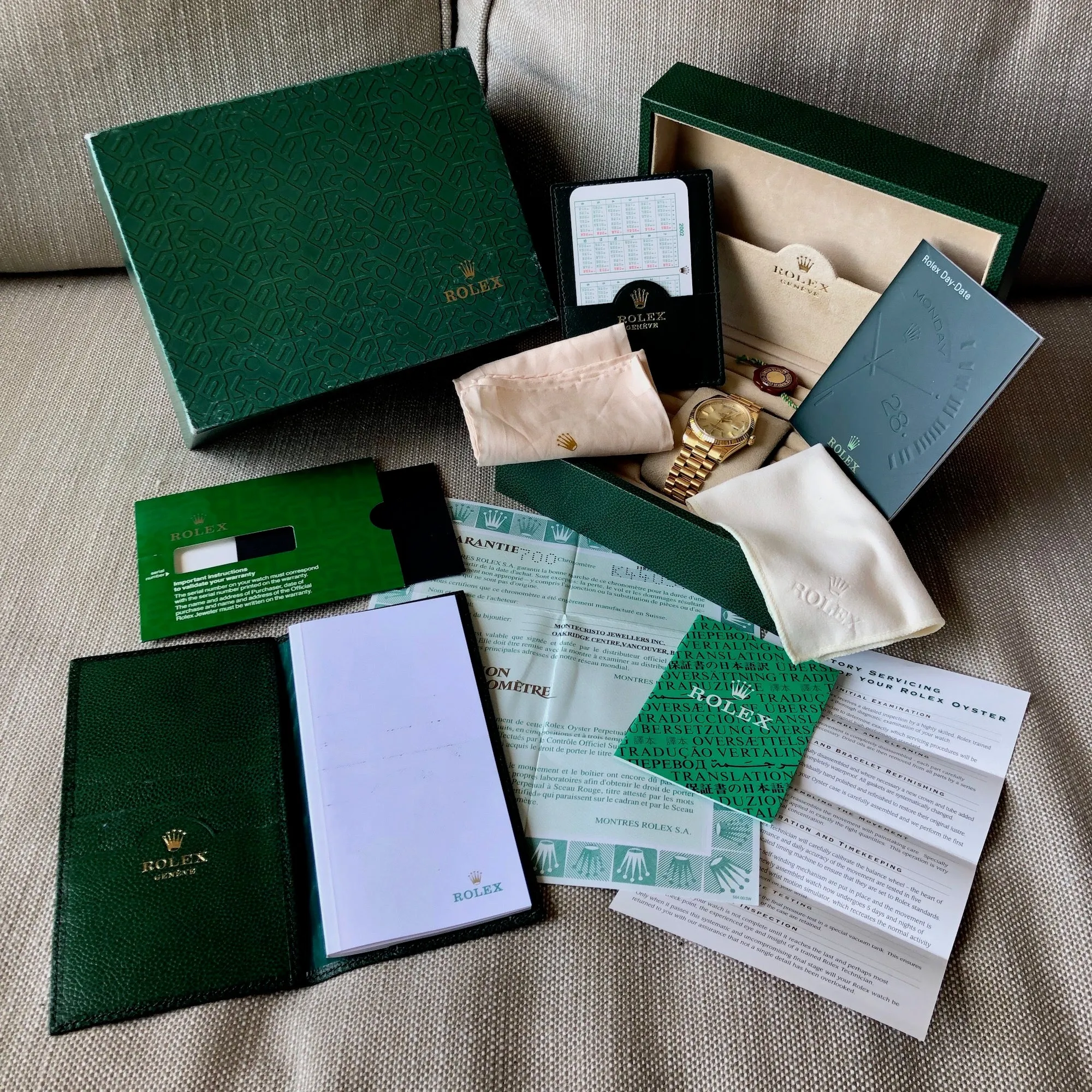2001 Rolex President 118238 Day Date 18K Yellow Gold Silver Stick Wristwatch Unpolished Box Papers