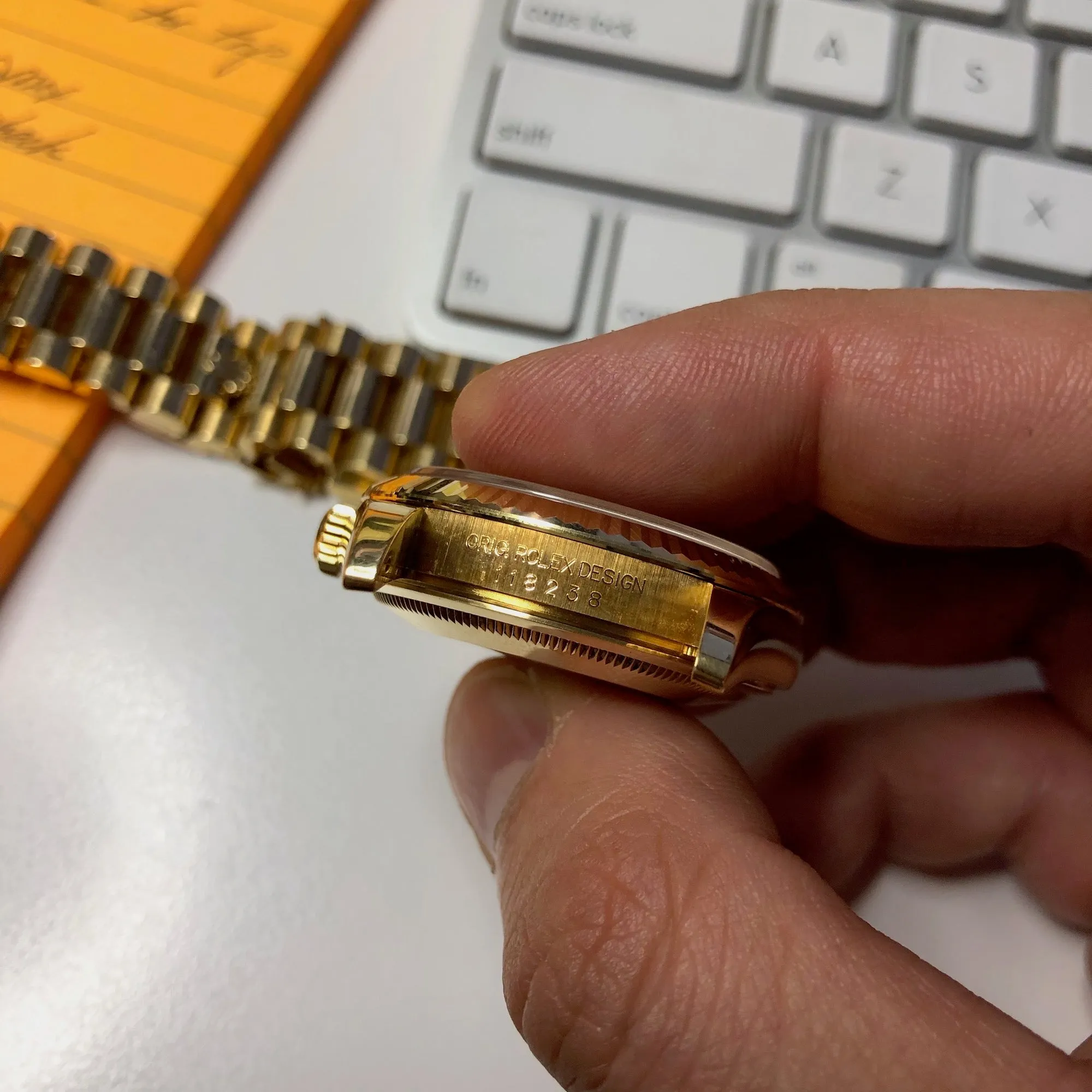2001 Rolex President 118238 Day Date 18K Yellow Gold Silver Stick Wristwatch Unpolished Box Papers
