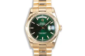 2018 Rolex Day-Date 118238 Green Dial Box, Card, & Service Card