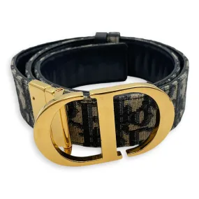 30 Montaigne Reversible 75 Blue Oblique Belt in Jacquard/Calfskin, Gold hardware