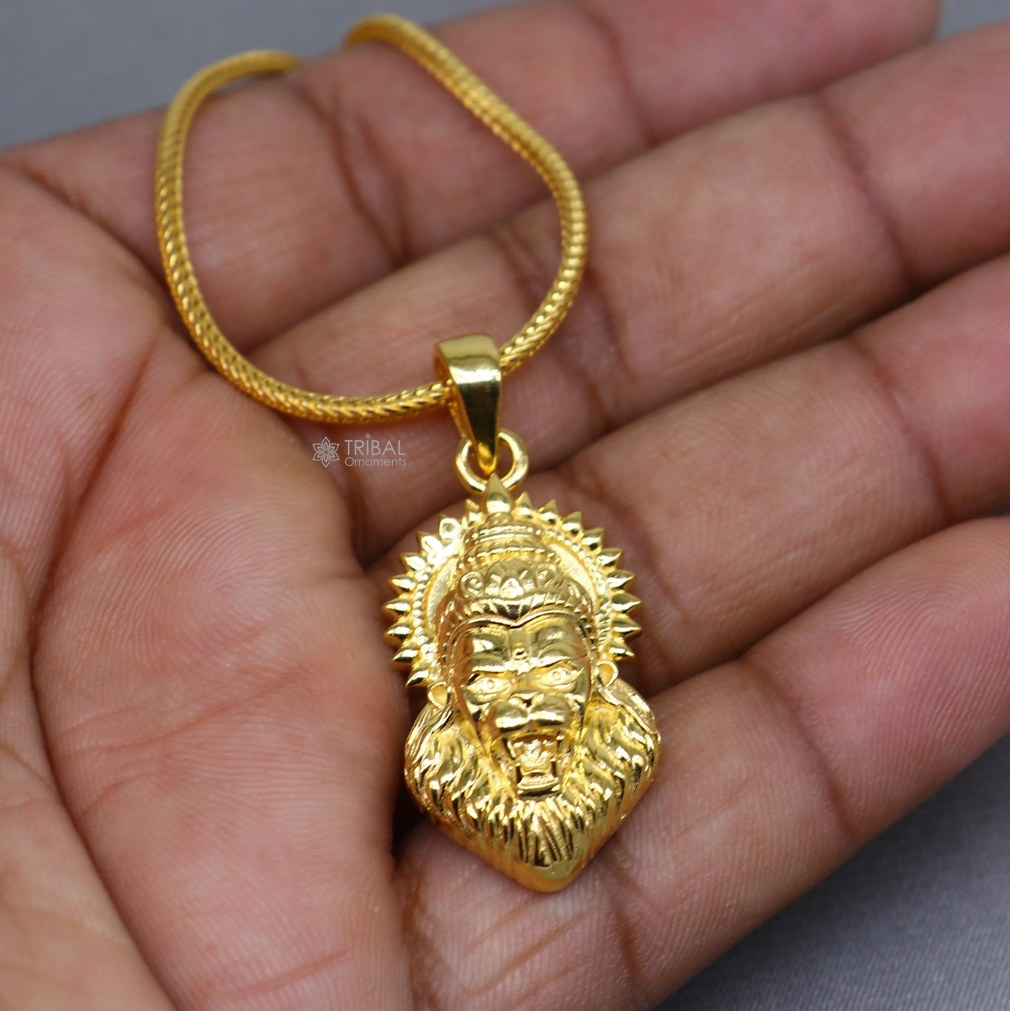 925 sterling silver gold polished Lord Vishnu Narsimha divine pendant nsp914