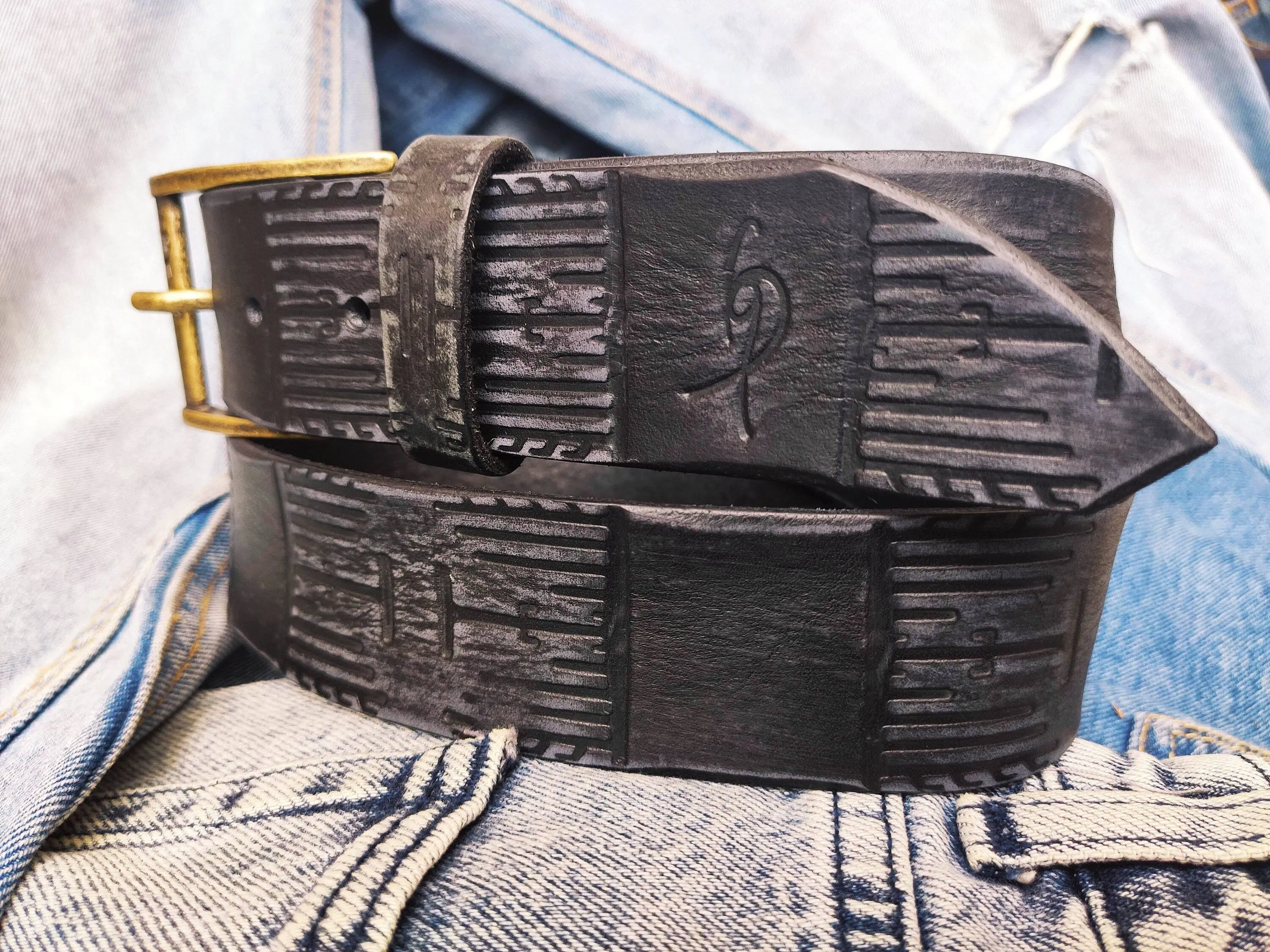 A handmade black leather belt embossing with heat sink cooler unique design belt with vintage finish, the perfect gift for computer lovers