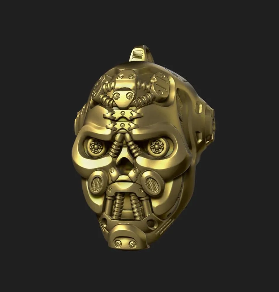 Alpha Robotic Skull Pendant *10k/14k/18k White, Yellow, Rose, Green Gold, Gold Plated & Silver* Fantasy Biker Punk Gothic Charm Necklace