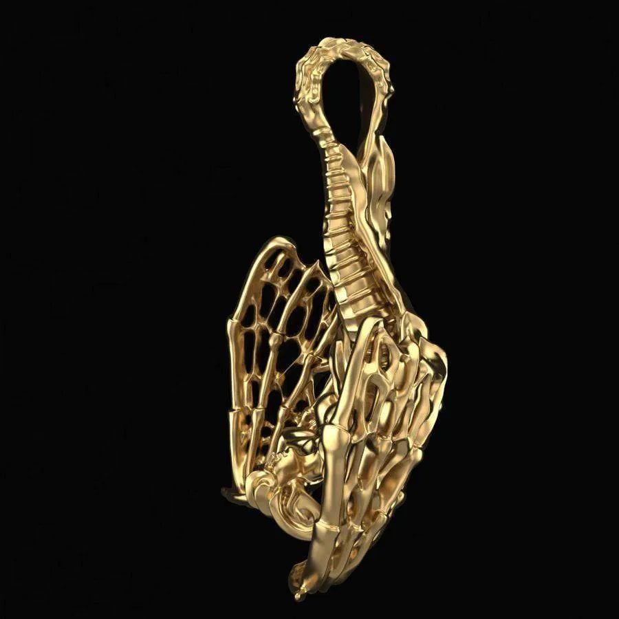 Amdis Demon Pendant *10k/14k/18k White, Yellow, Rose, Green Gold, Gold Plated & Silver* Vampire Bat Punk Gothic Fantasy Myth Charm Necklace