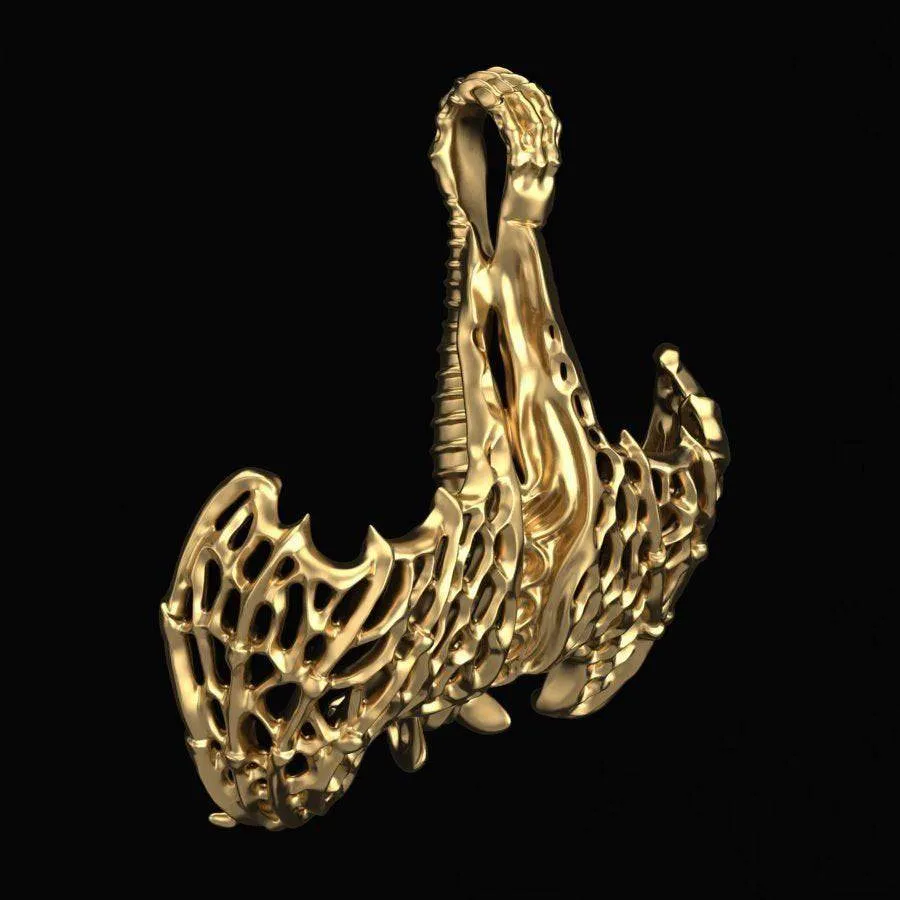 Amdis Demon Pendant *10k/14k/18k White, Yellow, Rose, Green Gold, Gold Plated & Silver* Vampire Bat Punk Gothic Fantasy Myth Charm Necklace