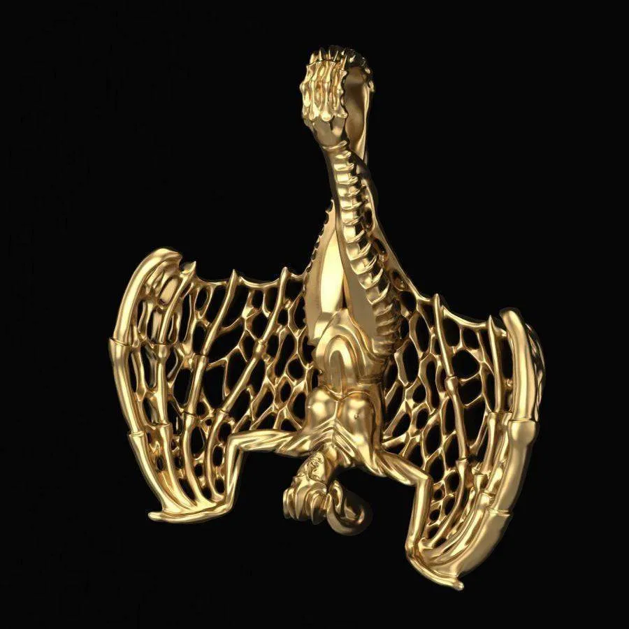 Amdis Demon Pendant *10k/14k/18k White, Yellow, Rose, Green Gold, Gold Plated & Silver* Vampire Bat Punk Gothic Fantasy Myth Charm Necklace