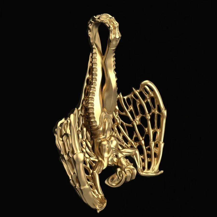 Amdis Demon Pendant *10k/14k/18k White, Yellow, Rose, Green Gold, Gold Plated & Silver* Vampire Bat Punk Gothic Fantasy Myth Charm Necklace