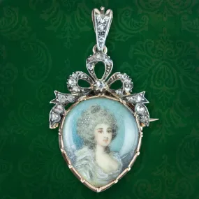Antique Georgian Diamond Miniature Portrait Pendant With Heart Box
