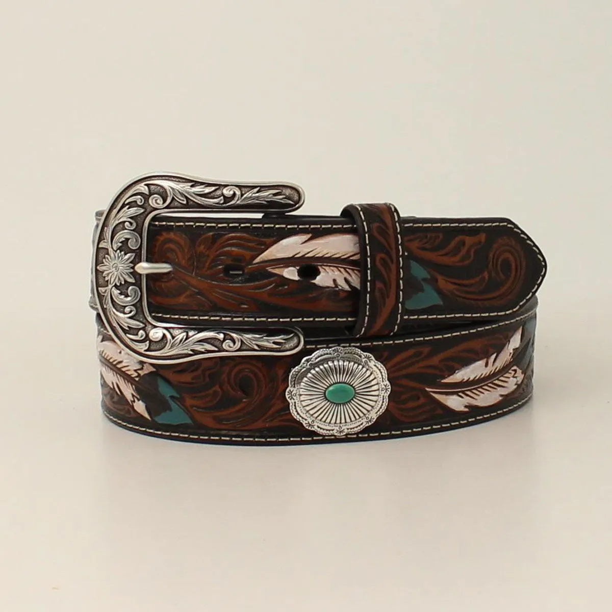 Ariat Feather Floral Embossed Oval Concho Belt