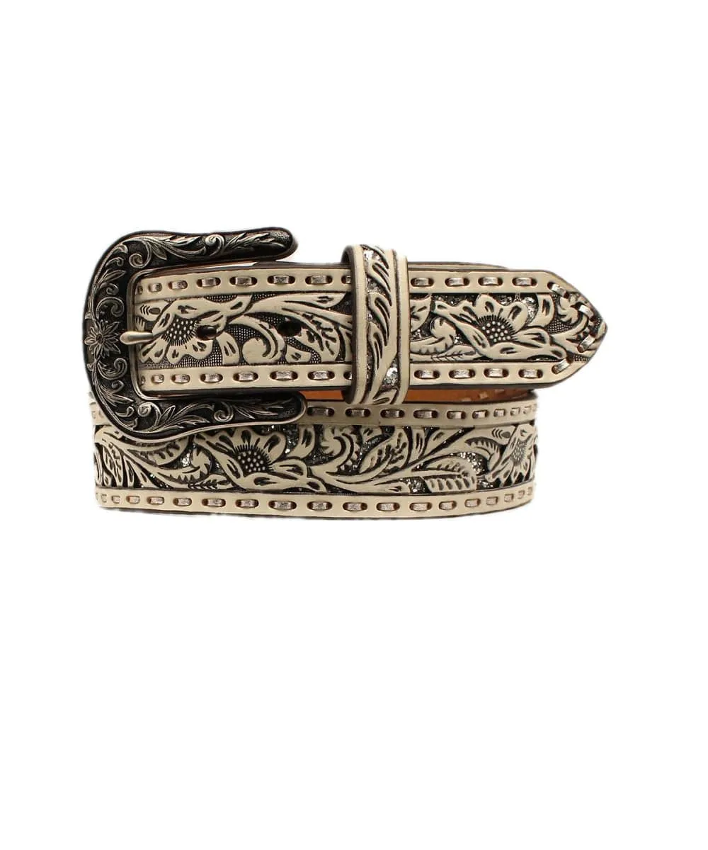 Ariat Women's White Tooled Leather Belt