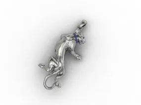 Bagheera Panther Pendant *Synthetic Stone With 10k/14k/18k White, Yellow, Rose, Green Gold, Gold Plated & Silver* Animal Cat Pet Charm Gift