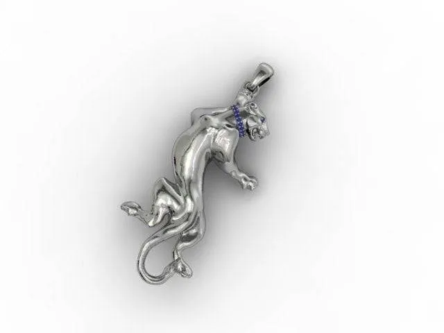 Bagheera Panther Pendant *Synthetic Stone With 10k/14k/18k White, Yellow, Rose, Green Gold, Gold Plated & Silver* Animal Cat Pet Charm Gift