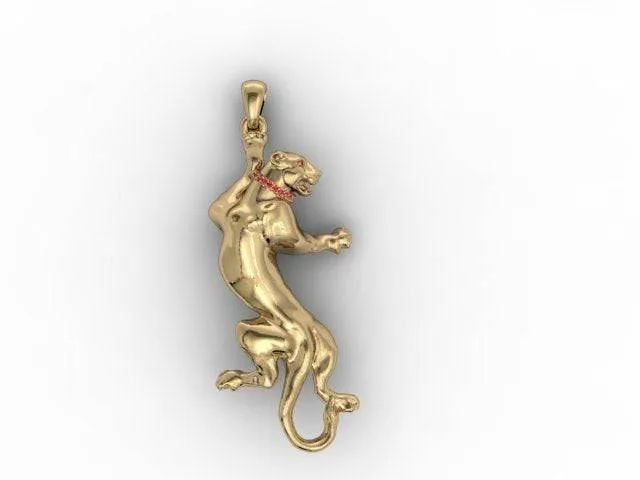 Bagheera Panther Pendant *Synthetic Stone With 10k/14k/18k White, Yellow, Rose, Green Gold, Gold Plated & Silver* Animal Cat Pet Charm Gift