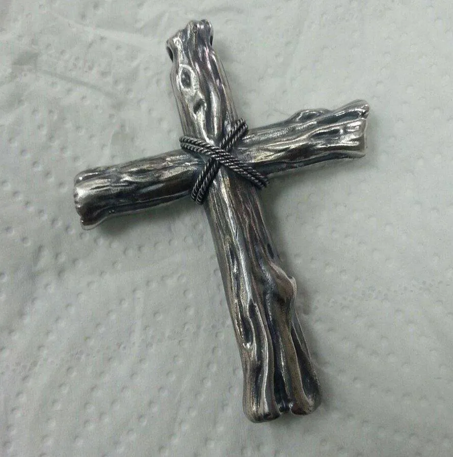 Bartholomew Cross Pendant *10k/14k/18k White, Yellow, Rose, Green Gold, Gold Plated & Silver* Wood Nature Catholic Crucifix Necklace Charm