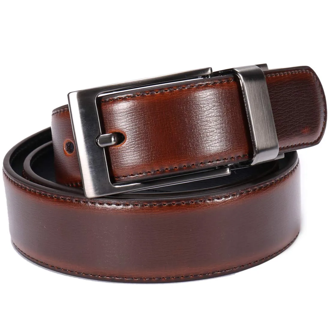 beltox fine Men's Dress Belt Leather Reversible 1.25" Wide Rotated Buckle Gift Box（Black Buckle with Cognac/Black Belt,54-56）