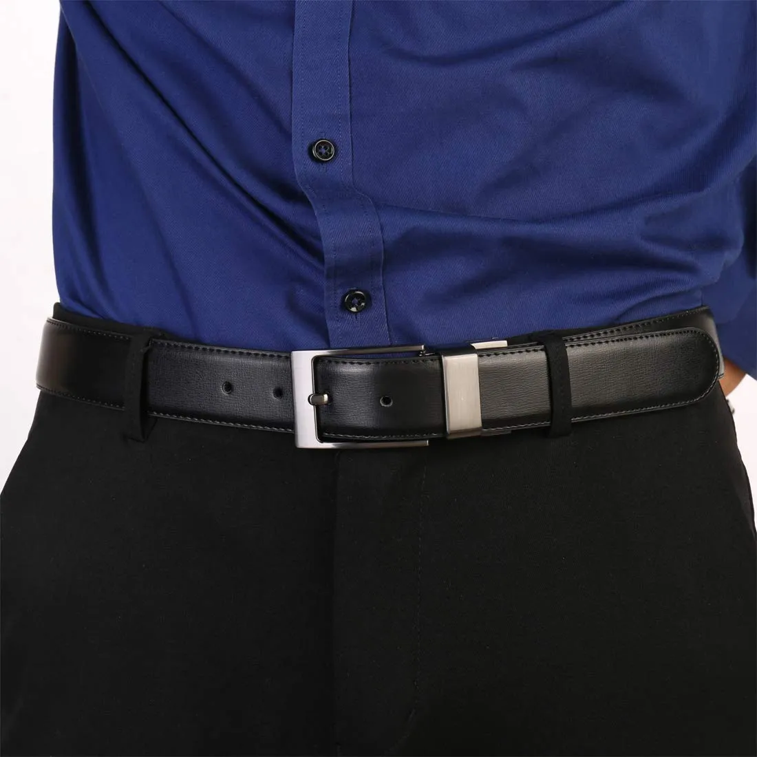 beltox fine Men's Dress Belt Leather Reversible 1.25" Wide Rotated Buckle Gift Box（Black Buckle with Cognac/Black Belt,54-56）