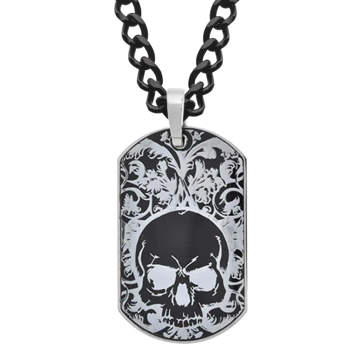 Black and Silver Tone Stainless Steel Skull Tag Pendant