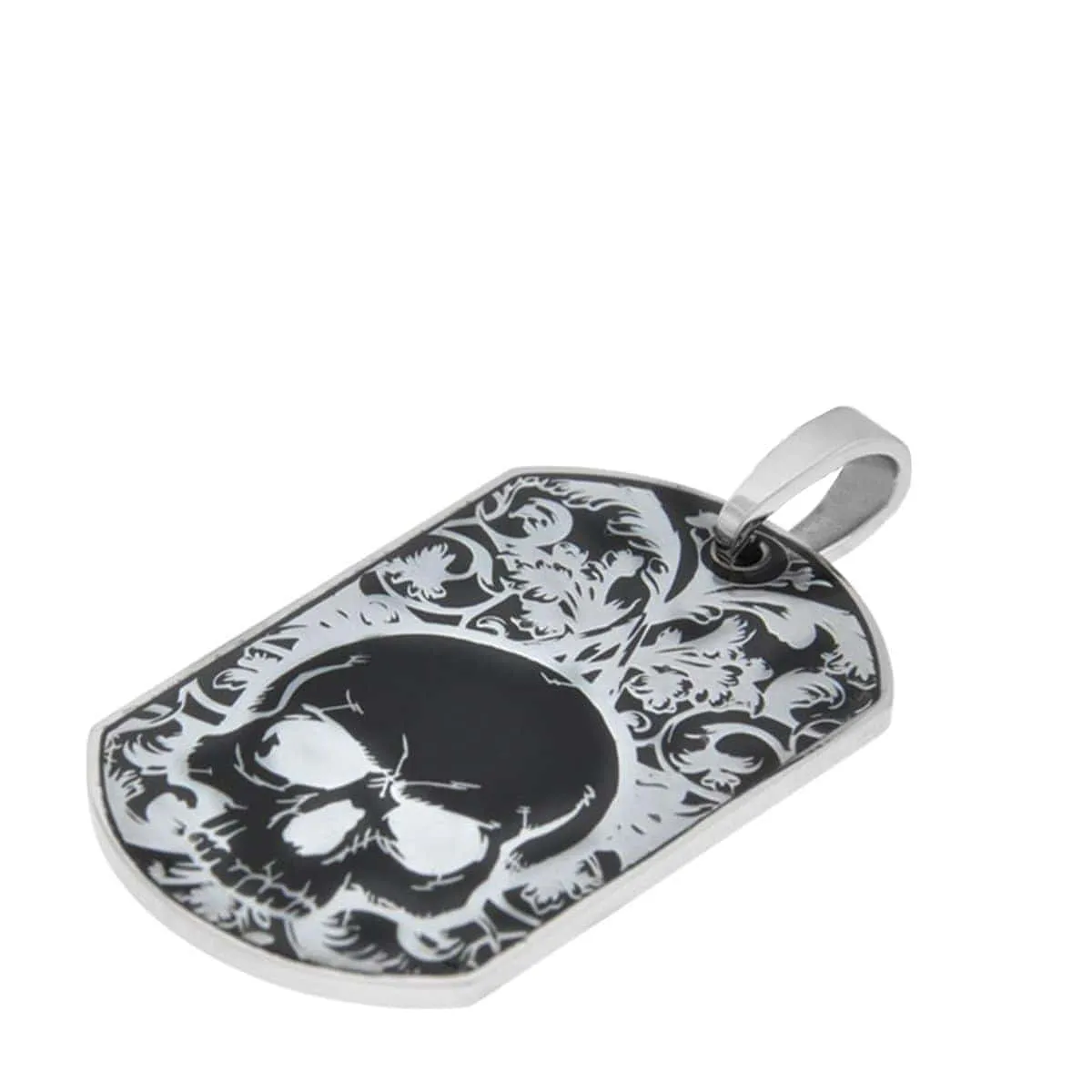 Black and Silver Tone Stainless Steel Skull Tag Pendant