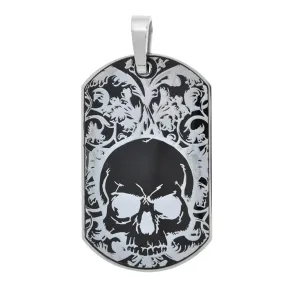 Black and Silver Tone Stainless Steel Skull Tag Pendant