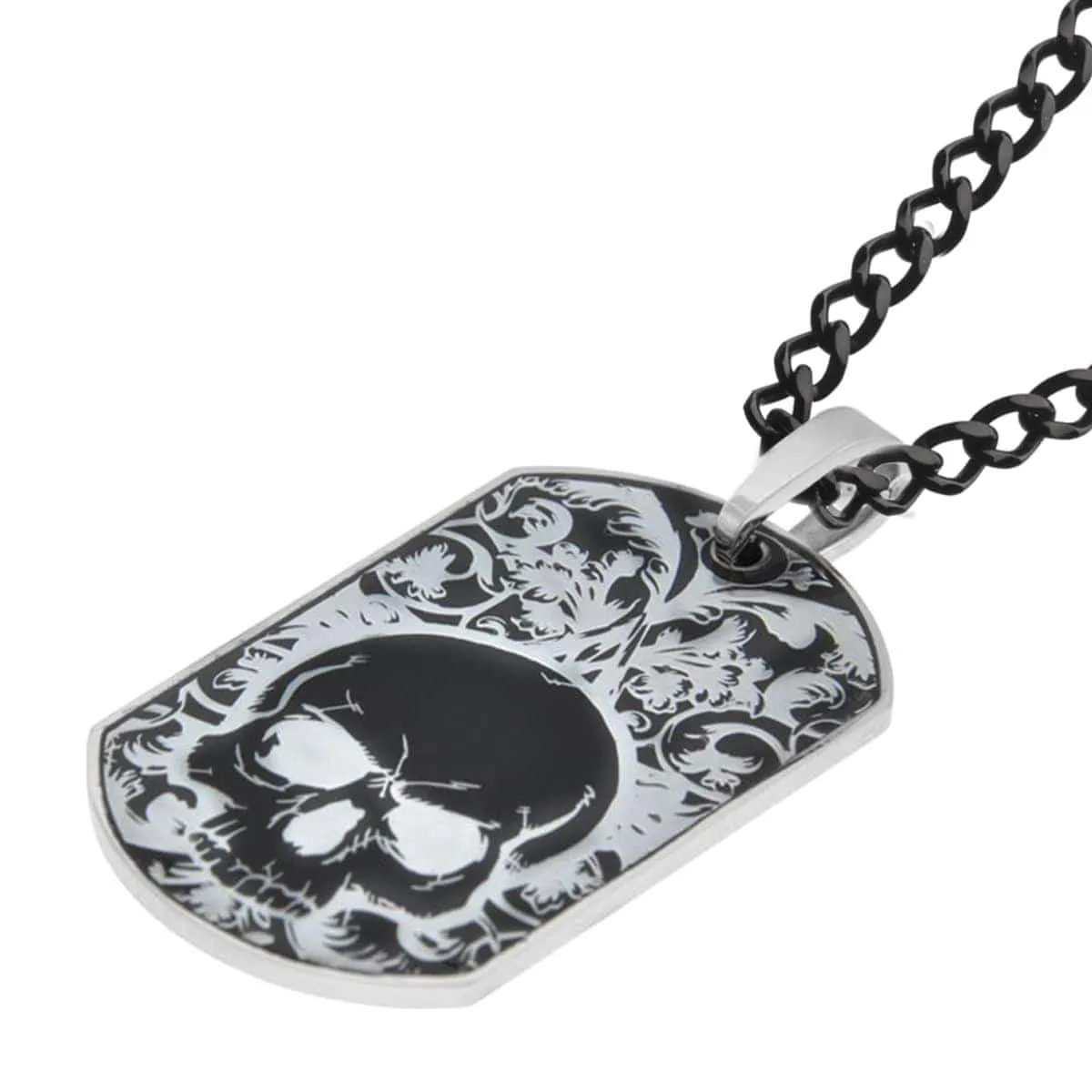 Black and Silver Tone Stainless Steel Skull Tag Pendant
