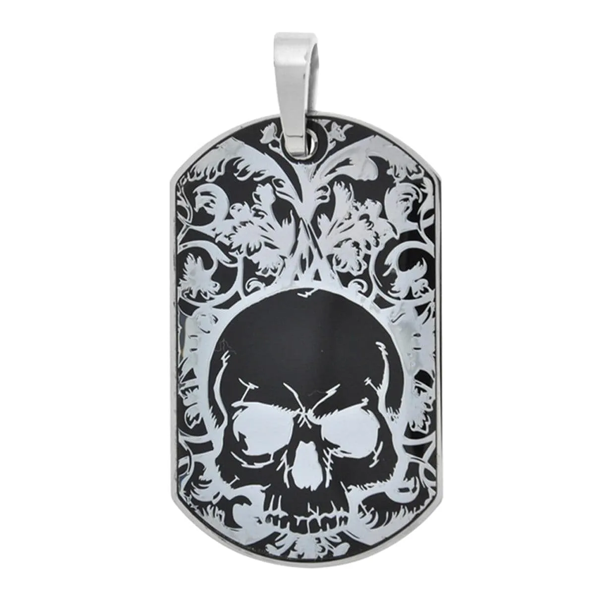 Black and Silver Tone Stainless Steel Skull Tag Pendant