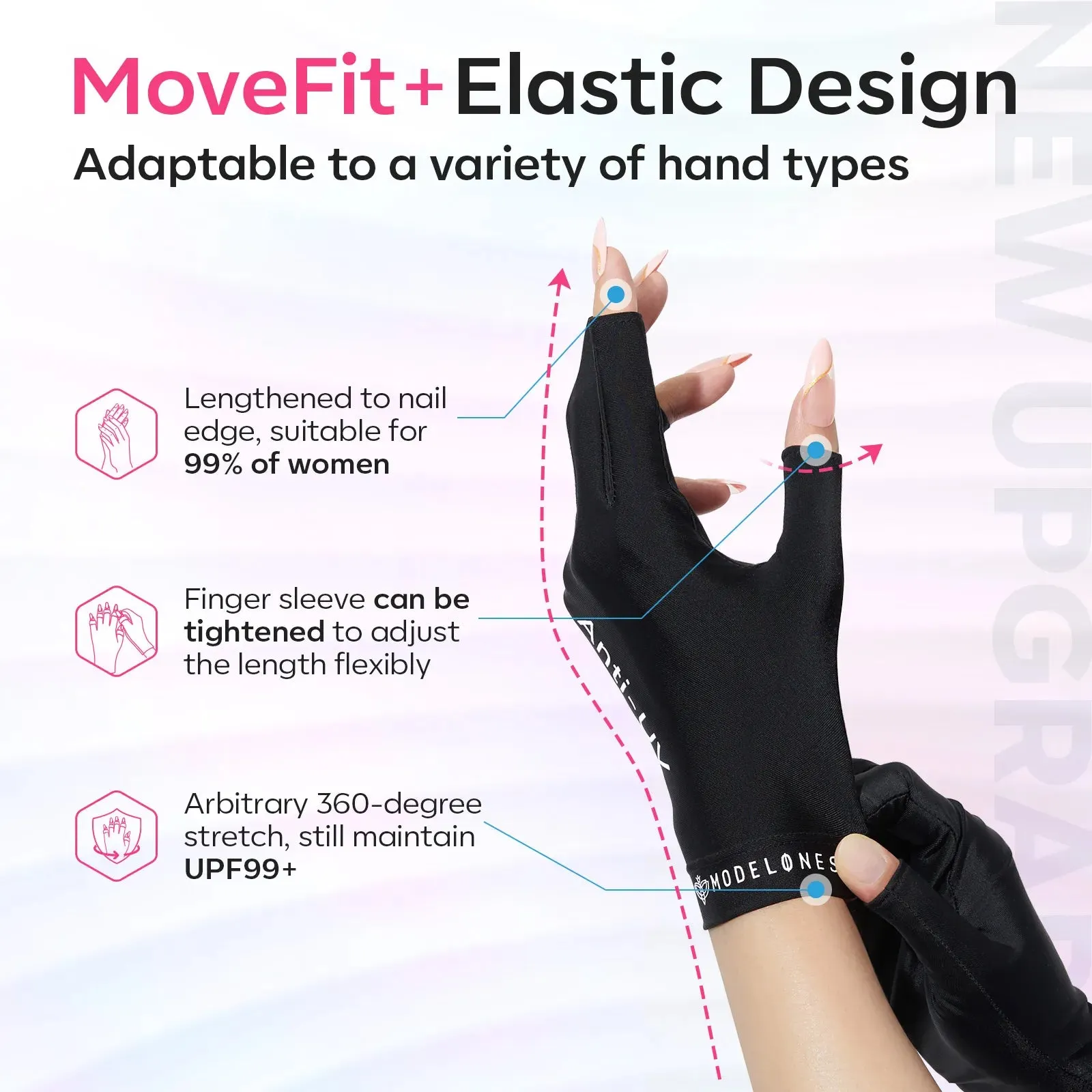 Black Anti-UV light Glove For Nails  Salon Professional UPF 99 