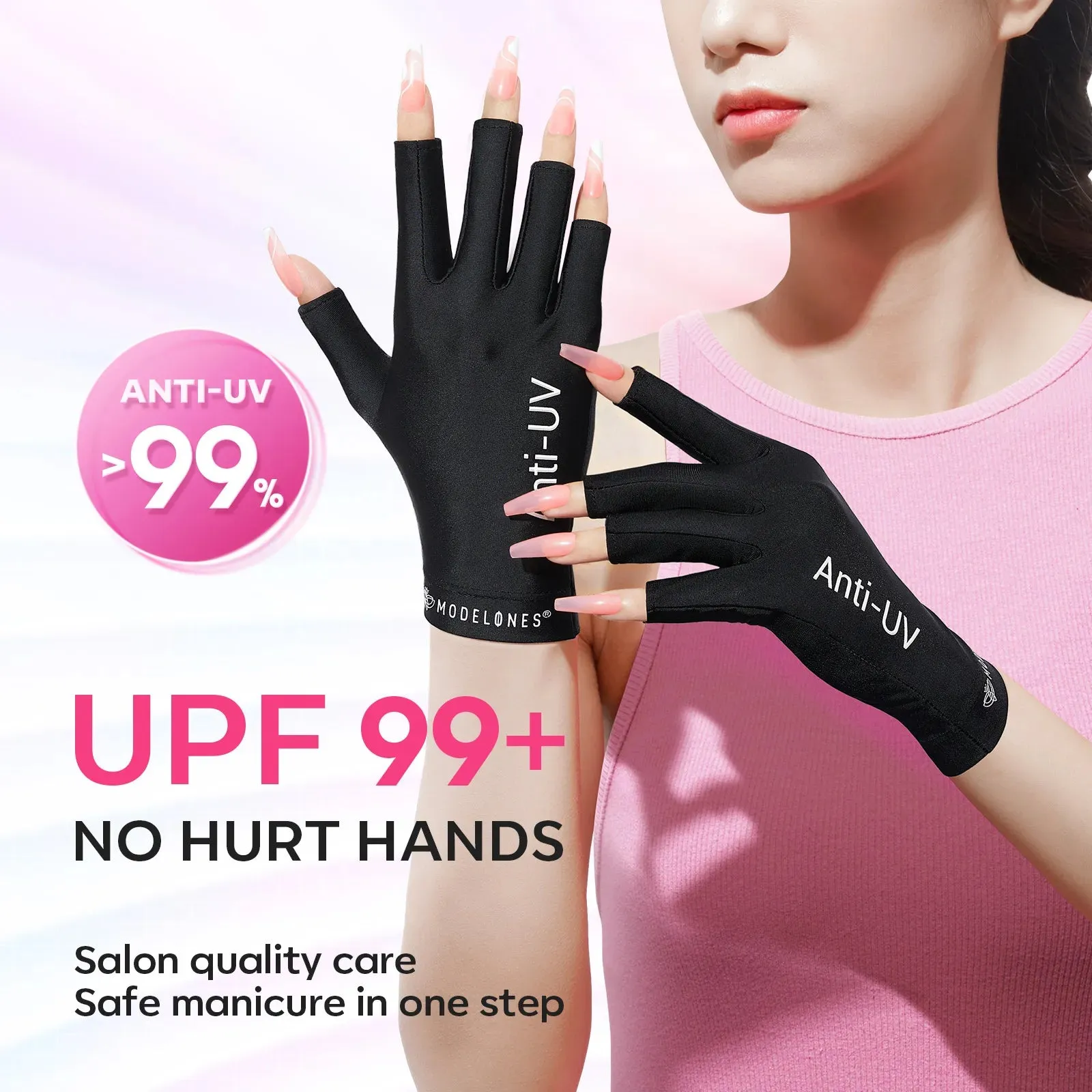 Black Anti-UV light Glove For Nails  Salon Professional UPF 99 
