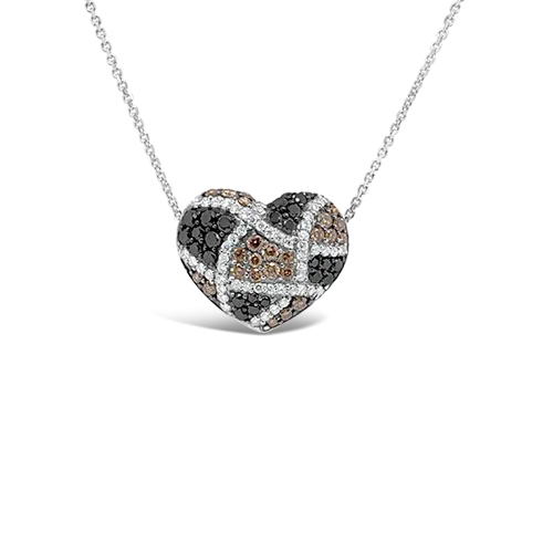 Black, Brown & White Diamond Heart Pendant