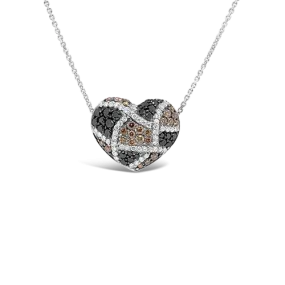 Black, Brown & White Diamond Heart Pendant