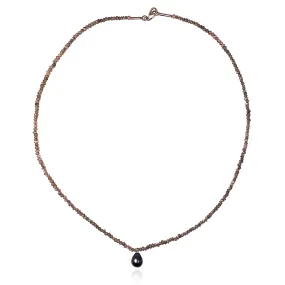 Black Freshwater Pearl & Charcoal Labradorite Drop Necklace