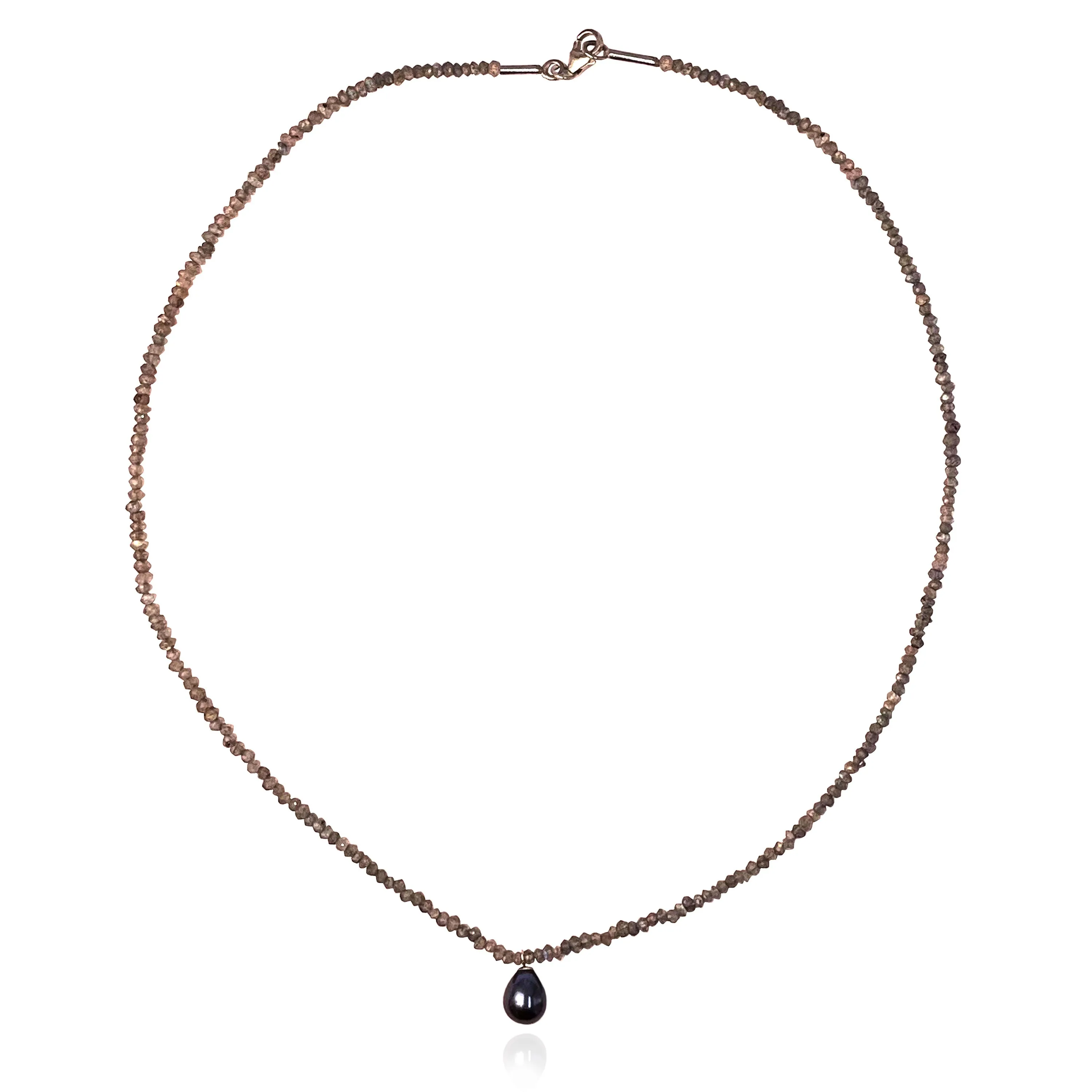 Black Freshwater Pearl & Charcoal Labradorite Drop Necklace
