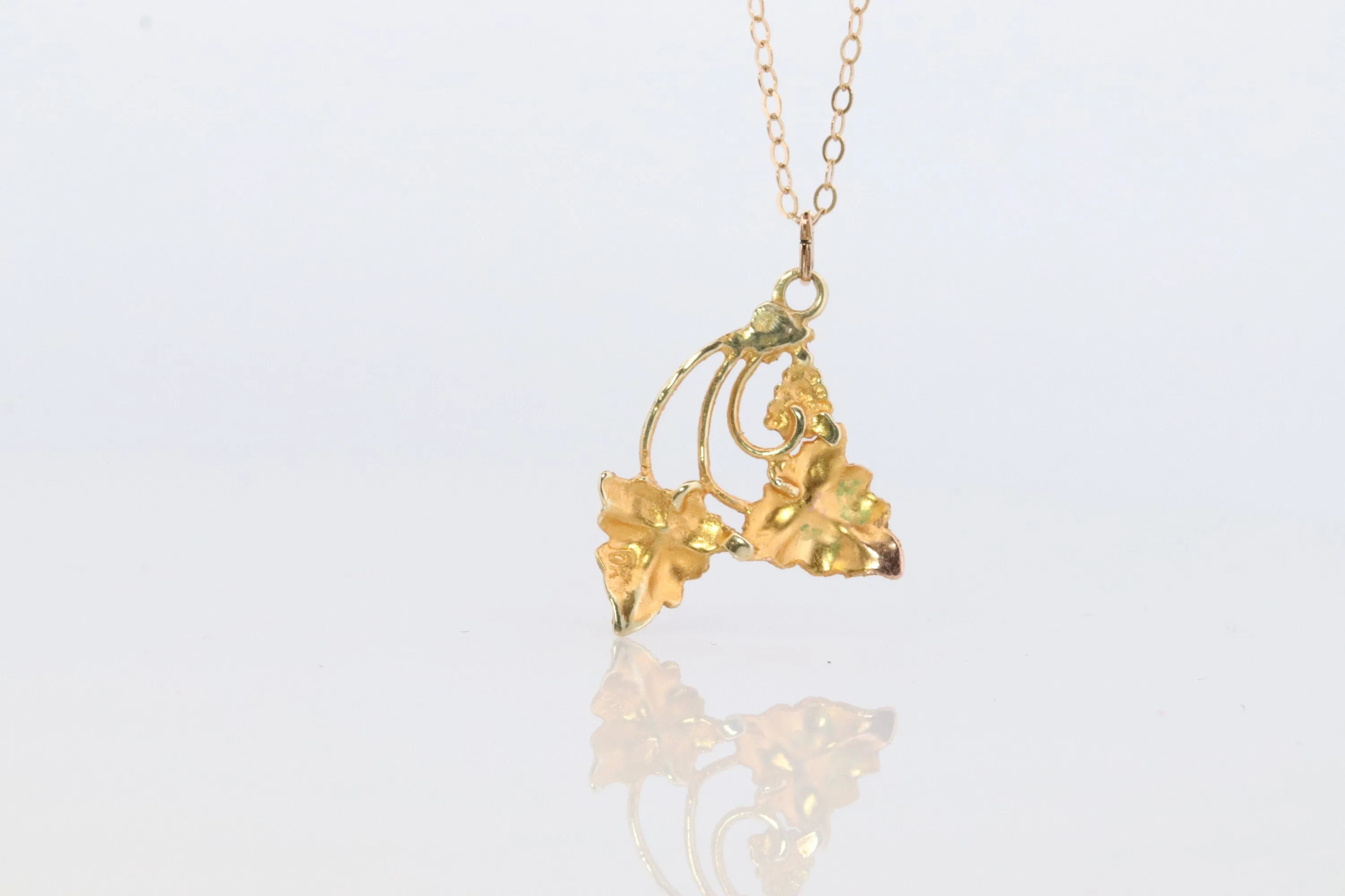 Black Hills Gold Pendant Necklace. 10k 12k Black Hills Gold Grape Leaves Pendant.