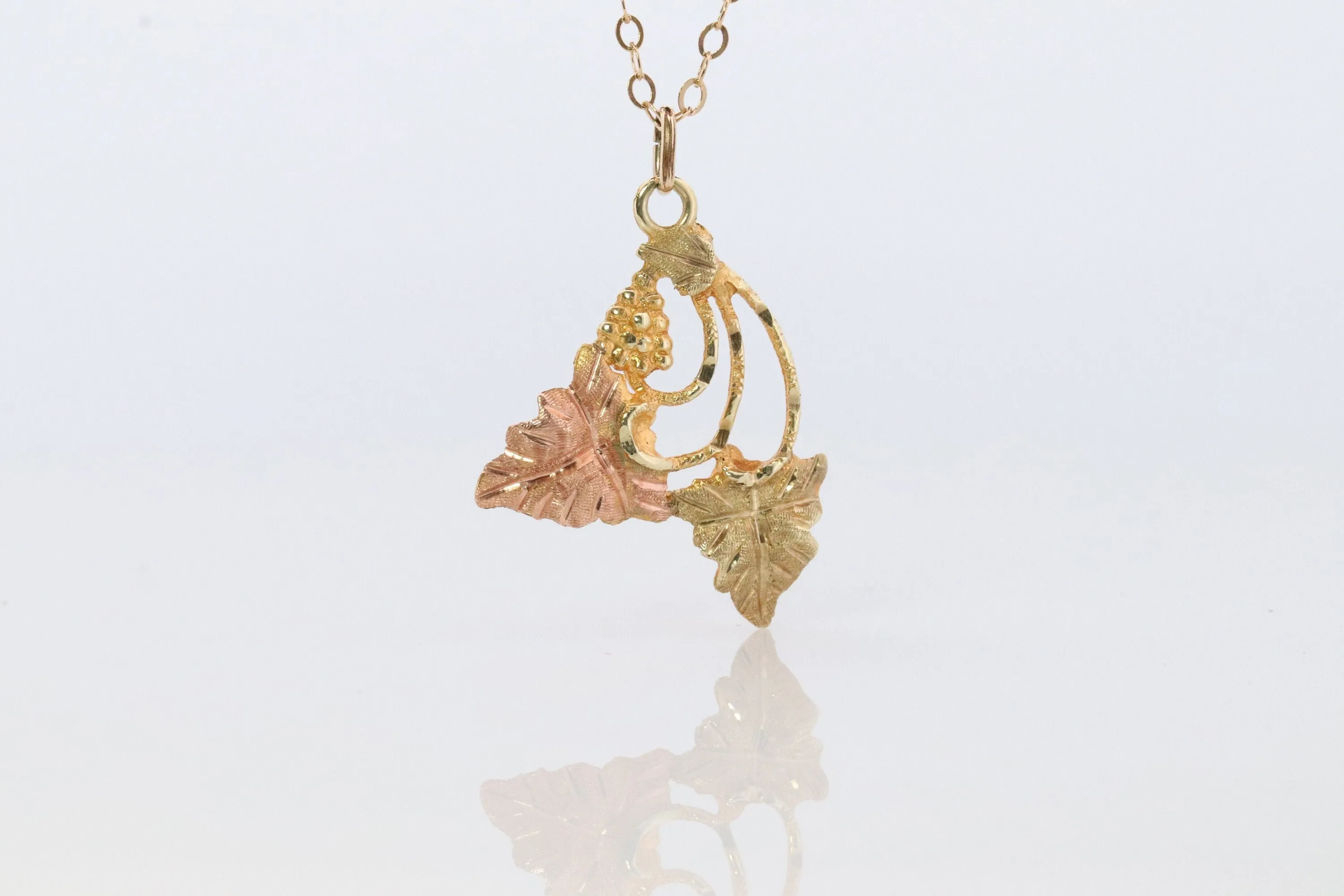 Black Hills Gold Pendant Necklace. 10k 12k Black Hills Gold Grape Leaves Pendant.