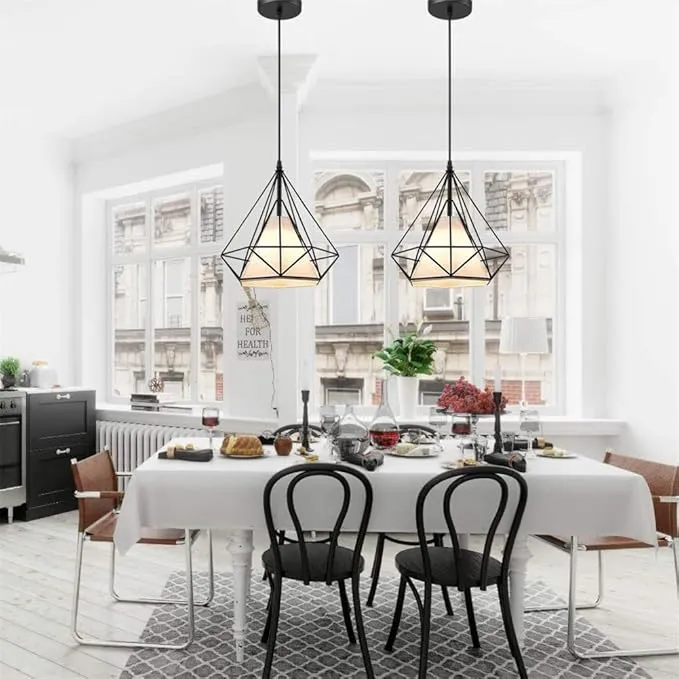 Black Modern Pendant Lamp Shade in UK - E27 Bulb Base, 240V ‎Energy Efficient,Lampshade Ceiling Lights For Kitchen, Island,Dining Room, Restaurant