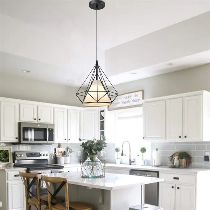 Black Modern Pendant Lamp Shade in UK - E27 Bulb Base, 240V ‎Energy Efficient,Lampshade Ceiling Lights For Kitchen, Island,Dining Room, Restaurant