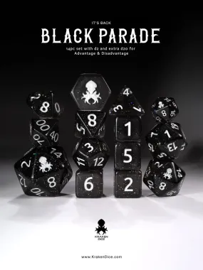 Black Parade Resurrection 14pc Rainbow Glitter Dice Set with Silver Ink
