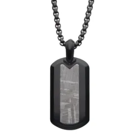 Black Stainless Steel with Meteorite Inlay Tag Pendant and Box Chain