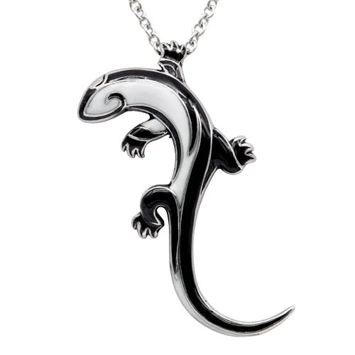 Black Tribal Lizard Pendant Necklace - Stainless Steel with Epoxy Paint and 27" Chain