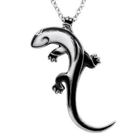 Black Tribal Lizard Pendant Necklace - Stainless Steel with Epoxy Paint and 27" Chain
