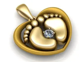 Blake Baby Feet Pendant *Moissanite With 10k/14k/18k White, Yellow, Rose, Green Gold, Gold Plated & Silver* Boy Girl Foot Mother Mom Charm