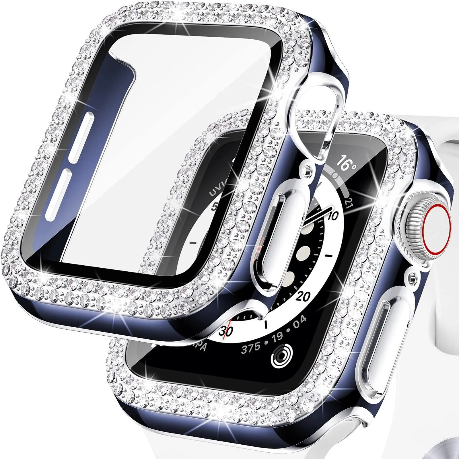 Bling Diamond Apple Watch Case For Series 3 4 5 6 SE 7 8 45/41/40/44/38/42mm  Glass