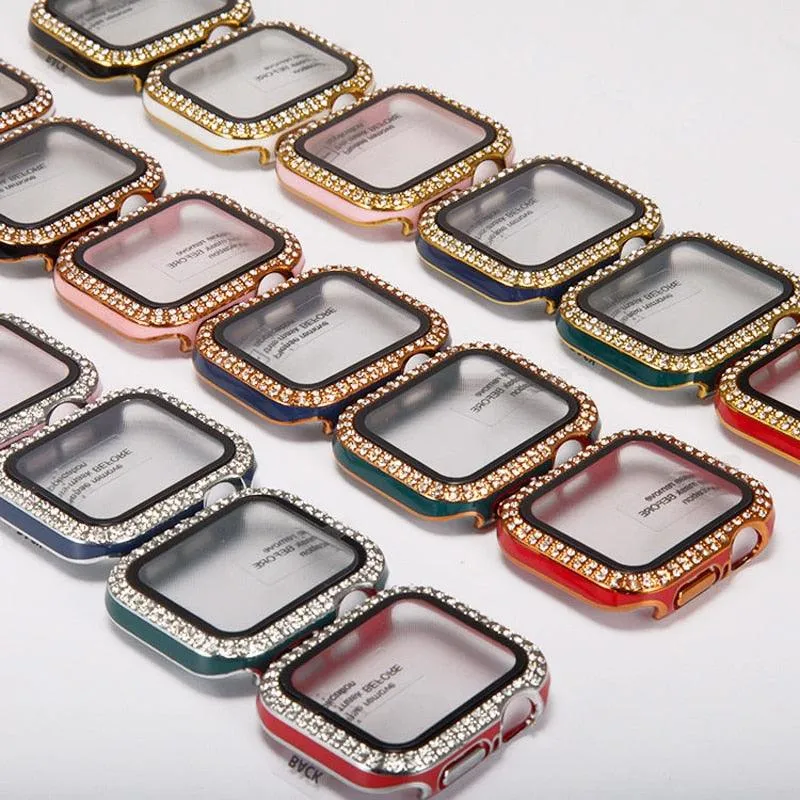 Bling Diamond Apple Watch Case For Series 3 4 5 6 SE 7 8 45/41/40/44/38/42mm  Glass