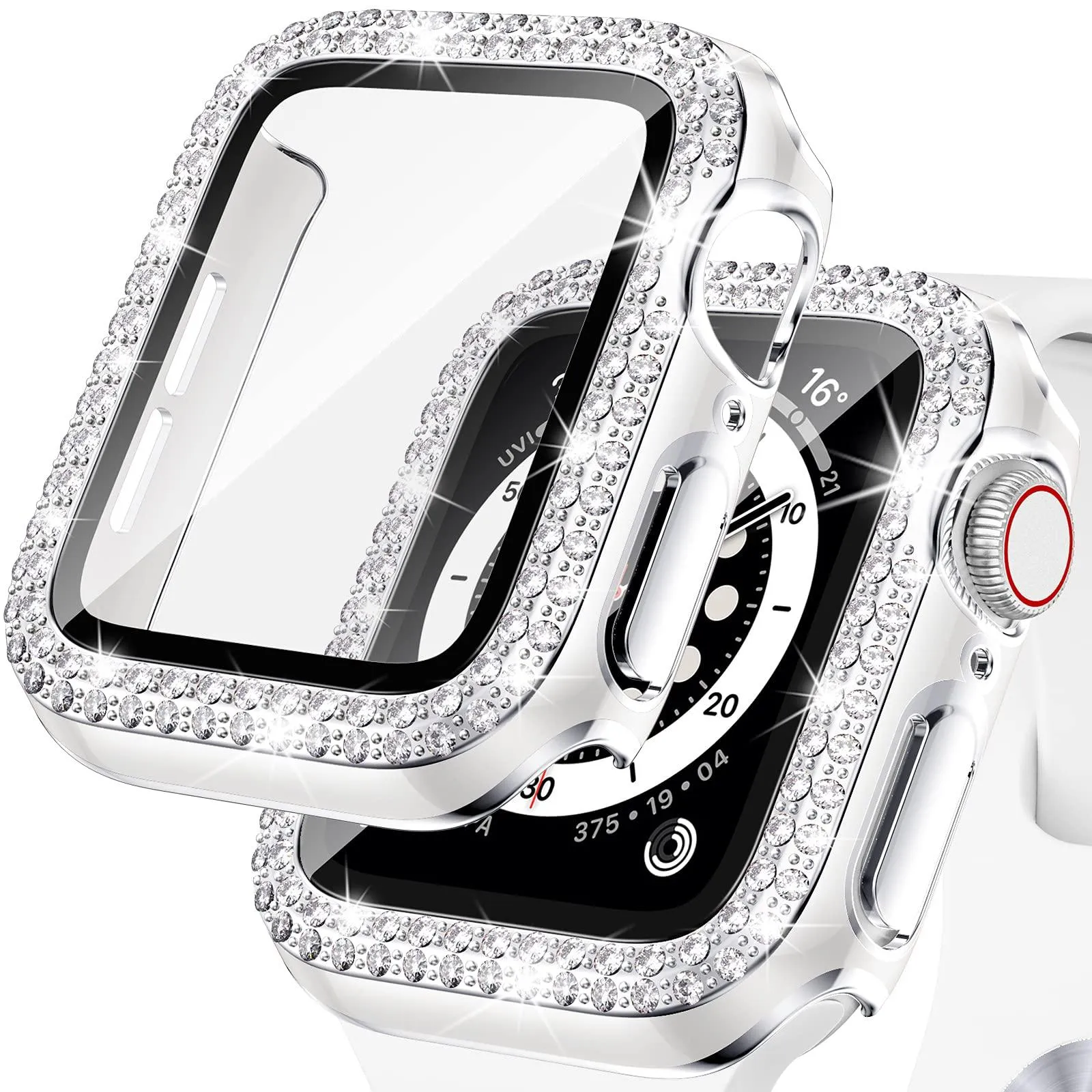 Bling Diamond Apple Watch Case For Series 3 4 5 6 SE 7 8 45/41/40/44/38/42mm  Glass