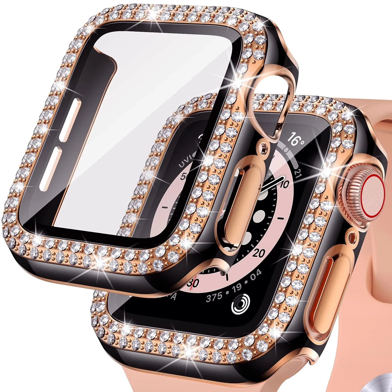 Bling Diamond Apple Watch Case For Series 3 4 5 6 SE 7 8 45/41/40/44/38/42mm  Glass
